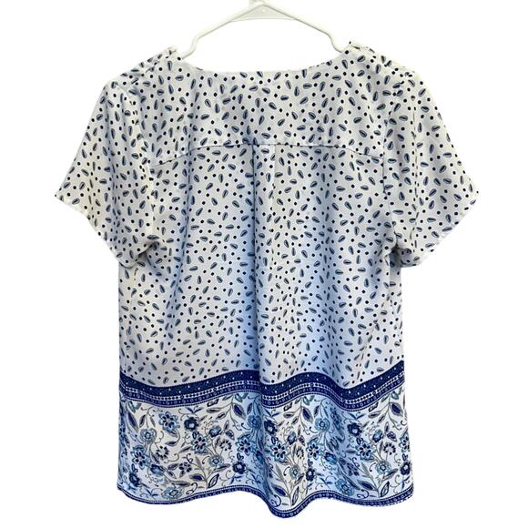 Womens Skies Are Blue Blue White Print Boho Flowy Lightweight Blouse Size XS - Picture 3 of 12